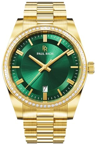 Paul Rich Legacy Men's Watch, 40 mm Gold Stainless Steel, Green Sunray Dial, Crystal-Set Bezel, Japanese Quartz, Water Resistant