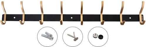 ESKASI Garderobenleiste 59cm mit 8 Haken, Wandmontage-Set inkl. Fischer Dübel, Kleiderhaken Halterung rostfreier Edelstahl, Hakenleiste für Eingang, Flur, Bad, Küche (Schwarz/Gold, 8 Haken)