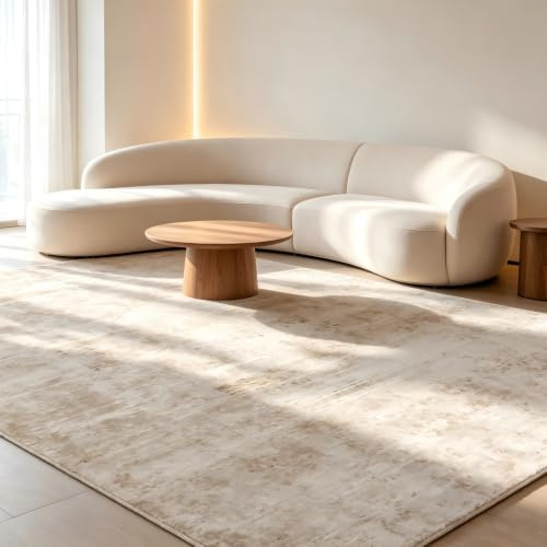 DEITAS Abstrakte Teppich Wohnzimmer 200x300cm, Ultraweicher Waschbarer Kurzfloriger Teppich, Großer Flächenteppich Mit Rutschfester Unterseite, Großer für Schlafzimmer und Esszimmer(Beige)