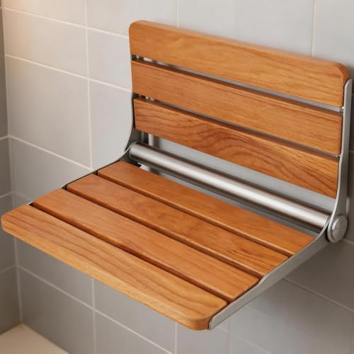 18 Inch Foldable Shower Seat Wall Mounted, Folding Shower Bench for Small Shower Spaces, 400lbs Max Load for Inside Shower, Foldable Chair for Seniors Adults,304 Stainless Steel