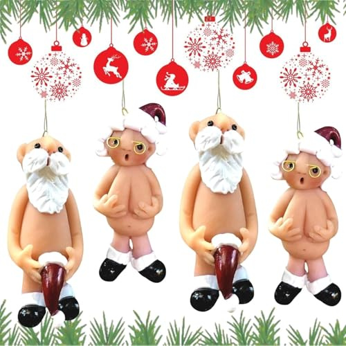 2 PCS Naughty Santa Christmas Ornament Decorations Baubles, Xmas Tree Hanging Decorations, Funny Christmas Ornament (3D)