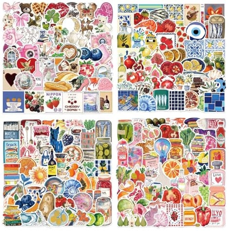 Xanthelle Sticker Aesthetic, 200 Stück Scrapbooking & Aufkleber für Journal, Bullet Journal & Sticker Book, Kawaii & Cute, Vintage Food