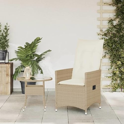 Eleganz Gartensessel PE-Rattan mit Kissen - Verstellbarer Lounge-Sessel für Garten, Balkon & Terrasse - Pulverbeschichteter Stahlrahmen, Beige - Bequemer Relaxsessel für Outdoor