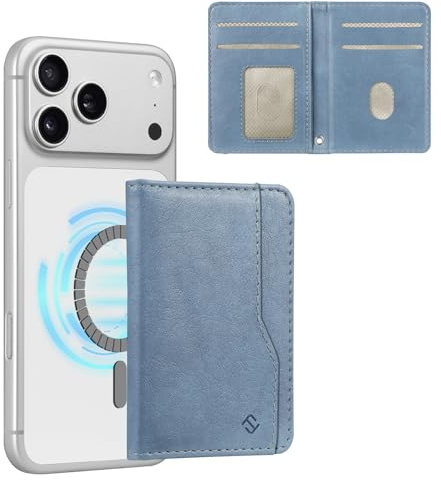 CASEBOT für MagSafe Wallet mit starkem Magnet & RFID-Schutz, Blau | schlanke Kartenhalterung aus PU-Leder für iPhone 17/16/15/14/13/12 Pro/Max/Plus, abnehmbares Klappetui für Damen und Herren