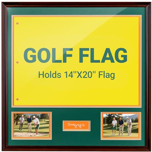 SAMSUSU 24x24 Walnut Golf Flag Frame Display Case for 14x20 Golf Flags, Compatible with 13x17 & 14x18, Solid Wood Shadow Box for Golf Memorabilia Display, Hole-in-One Gift (Flag Not Included)