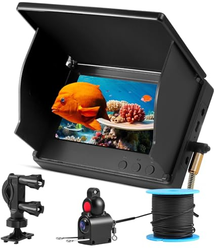 Fischfinder, Unterwasserkamera Angeln, 1080PHD, 4.3Zoll IPS Display, 2000 Helligkeit, IP68 Wasserdicht mit 30m Kabel, Weitwinkel IR Nachtsicht, 5000mAh Akku, Type-C Schnellladung für Eisfischen, Boot