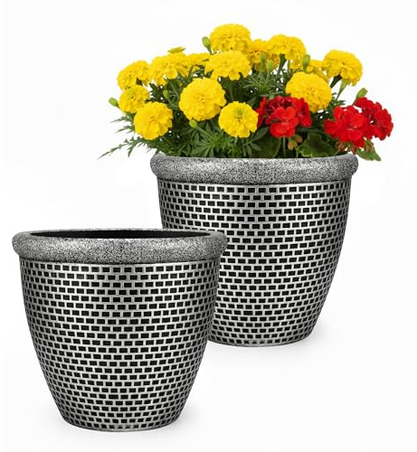 Averly Home Brick Style Flower Pot | 30cm Sturdy Plastic Plant Pots | Versatile Planters Outdoor | Plant Pots Outdoor For Houseplants | Perfect Garden Planters for Healthy Plants Root | Pack of 2