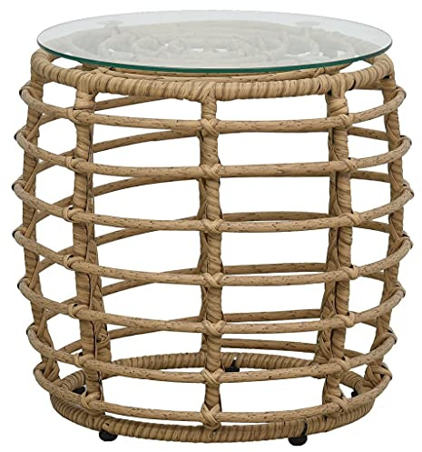 pokgdf Wetterbeständiges Gartenset PE-Rattan Bistro-Set mit Glasplatte und Stahlrahmen ergonomische Gartenmöbel für Außenbereich 3-TLG. Poly Rattan Set in Eiche