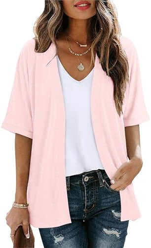Magritta Lightweight Cardigans for Womens Kimono Casual Loose Short Sleeves Open Front Long Cardigan Sweaters Summer Jacket Boho Beach Cover Ups Light Pink Small, 8-10