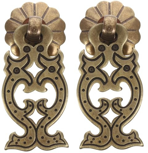 FRCOLOR Poignées de Porte Lot de 2 Facile à Installer, Usage Confortable Décoration Vintage en Cuivre Style Chinois pour Armoire et Bibliothèque pour Tiroirs