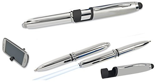 5x LED Touchpen Kugelschreiber / mit Licht und Smartphone Halterung / silber