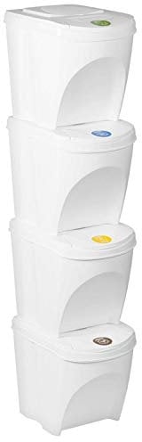 Prosperplast 160566 Juego de 4 Cubos de Reciclaje 100L Sortibox de plastico en Color Blanco, 100 litros