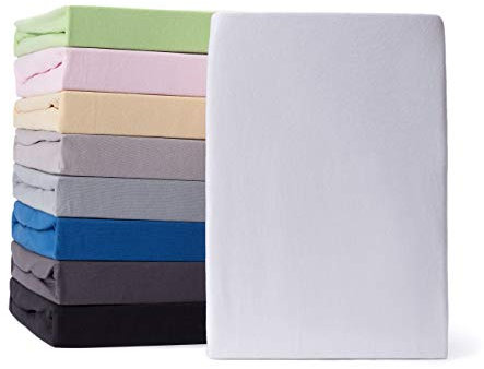 Lumaland Comfort Jersey Spannbettlaken mit Rundum-Gummizug - 180 x 200 cm - 200 x 200 cm - Steghöhe bis zu 25 cm - 160 g/m² 100% Baumwolle Spannbetttuch Bettlaken - Weiß