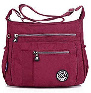 Damen Nylon Messenger, Popoti Handtasche Schultertasche Tote Geldbörse Multifunktion Umhängetasche Einfarbig wasserdichte Crossbody Tasche für Reise Alltag (Rot A)