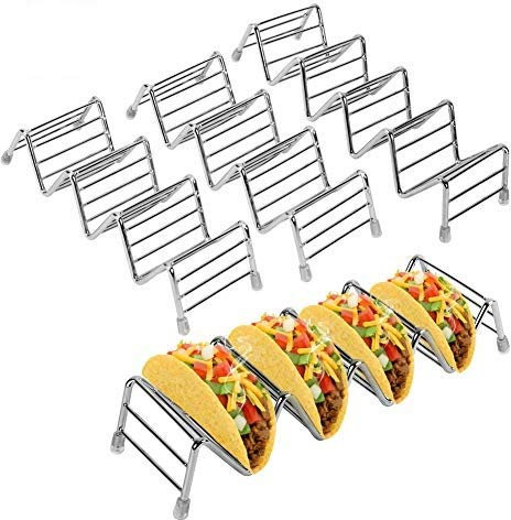 Taco Halter Edelstahl, 4 Stück Taco Ständer Tortilla Halter, Wellenform Food Ständer zum Servieren von Weichen und Harten Tacos, Geeignet für Grill, Backofen, Spülmaschinenfest