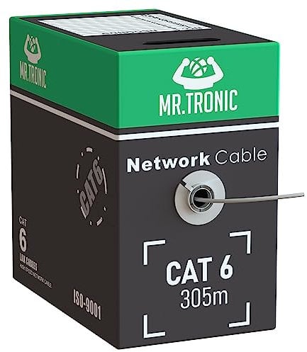 Mr. Tronic Granel Cable Ethernet Cat 6 De 305m, Bulk Cable de Red LAN Para Internet Rápida & Fiable - AWG24 Cat6 a Granel, 1 Gbps Internet 250 MHz UTP CCA (305 Metros, Gris)