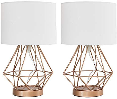 MiniSun | Modern Copper Metal Basket Touch Table Lamps with White Shades | Table Lamps, Home Décor & Improvement Essential | Set of 2