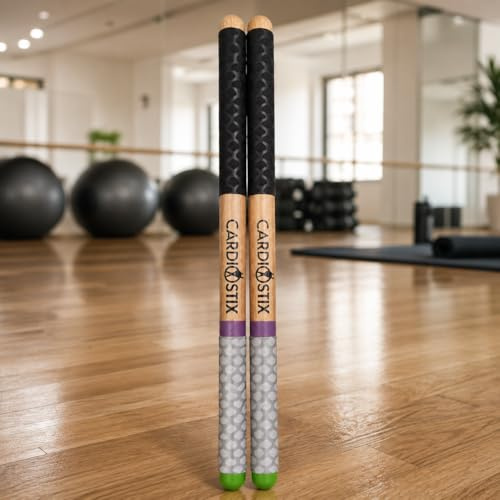 CardioStix Basic Weighted 4.5oz per set (you get 1 pair)) Hickory Wood Cardio Drum Sticks w/Black Grips | Drumming, Fitness, Aerobic Class, Exercises