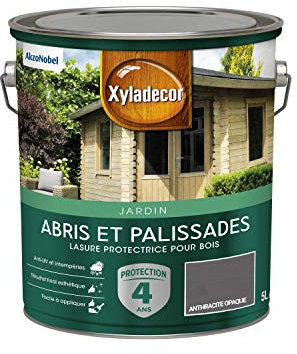 Xyladecor - Lasure Protectrice pour Bois Extérieur - Abris, Palissades, Bois de jardin - Couleur : Mat Anthracite Opaque - Quantité : 5L, 5324245