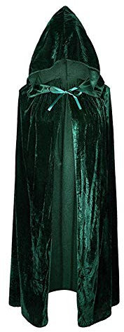Esoes Samt Umhang mit Kapuze Halloween Kostüm, Cape Wizard Cosplay Outfit Mantel Satin, Karneval Halloween Weihnachten Kostüm Für Erwachsene 14+ Jahr Kinder Cosplay Outfit (Grün)