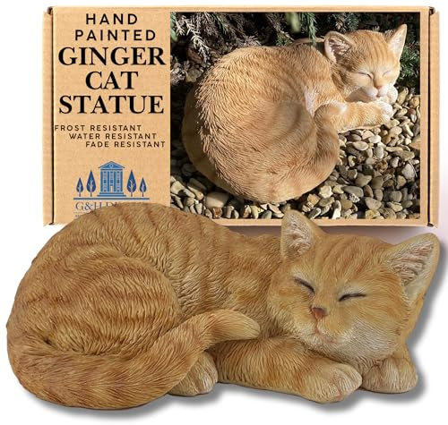 G&H Decor Realistic Ginger 32cm Sleeping Cat - Cat Gift for Woman - Weather-Resistant Resin Garden Ornament