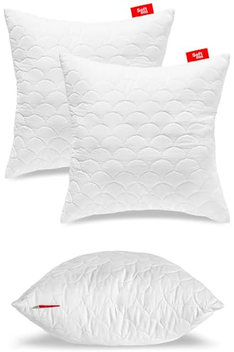 Softimi Kopfkissen Schlaffkissen Bettkissen Gestepptes Premium Kissen 2er Set 60x60 cm Antiallergisch - Anti-Milben - Geruchlos sofort verwendbar - Mit Härteeinstellung (2er Set 60x60 cm)