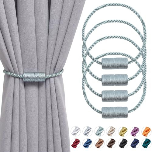 Pretty Jolly magnetische Vorhang Raffhalter handgefertigtes Gewebe Seil Vorhang-Raffhalter Einfachheit dekorative Vorhang drapieren Krawatte zurück für Haus Fenster Drapery, Blau-Grau, 4 Stück