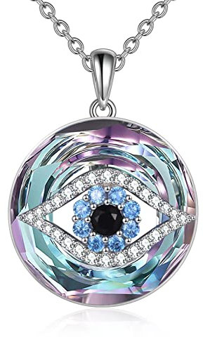 TOUPOP Nazar Kette Sterling Silber Evil Eye Anhänger Necklace Nazar boncuk Halskette Blaues Auge Schmuck mit lila Kristall Schmuck Geschenke für Frauen Mädchen