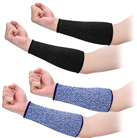 ANCIRS 2 Pairs 22cm Cut Resistant Sleeves for Arm Protection, Protective Arm Sleeve Guards for Dog Bite, Cooking, Sun Exposure Burn- Blue & Black