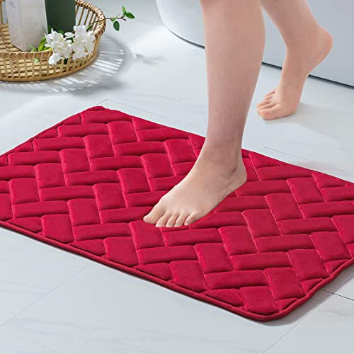MIULEE Badteppich Badematte Memoryschaum Duschmatte rutschfeste Matte Badezimmerteppich Badvorleger Fußmatte Dekorative Badzimmermatte Teppich für Badezimmer Wohnzimmer 50x80cm Rot