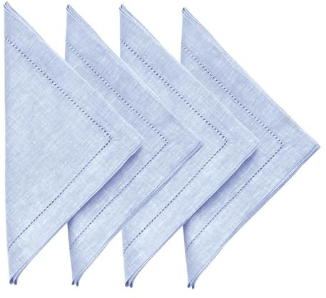 Solino Home Leinen Servietten 20x20 Zoll,Chambray Blau, 100% Reines Leinen Hohlsaum, Dinnerservietten 4er Set,Mailand Stoffservietten für Frühling, Sommer,Handgefertigt aus europäischem Flachs