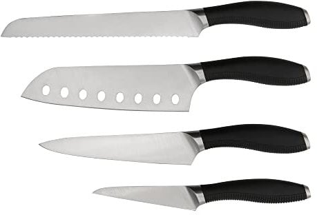 Circulon Sharp Knife Set - 4 Piece Japanese Steel Professional Kitchen Knives Set with Ergonomic Handles, Includes Santoku, Utility, Paring & Bread Knives