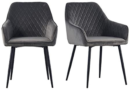 AINPECCA 2er Set Samt Esszimmerstühle bequemer Polsterstuhl mit Armlehnen Küchenstühle mit Robuste Metallbeine Moderne Sessel für Wohnzimmer, Esszimmer, Küche(2, grau)