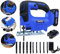 Yiyai 21V Cordless Jigsaw Tool with 4-Position Orbital Action, 45° Bevel Cutting, 10pcs Blades & Lock-On Switch, 2.0 Ah Battery & Charger, Ideal for Wood, Metal & Plastic