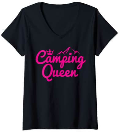 Damen Camping Queen Krone Berge Wohnmobil Zelt Königin T-Shirt mit V-Ausschnitt