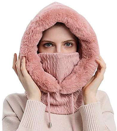 YUDATPG Winter Thermal Fleece Balaclava for Women | 3 in 1 Beanie Hat,Windproof Ski Mask Face Cover Neck Warmer Hooded Scarf Cold Weather Beanie Hat With Adjustable Drawstring