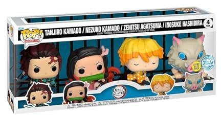 Funko Pop! 4-Pack Animation: Demon Slayer Kimetsu No Yaiba S1 - Tanjiro Kamado/Nezuko Kamado/Zenitsu Agatsuma/Inosuke Hashibira (Glows in The Dark) (Special Edition) Vinyl Figures