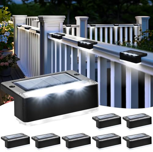 Solpex Lampade solari per esterni, 8 pezzi, luce bianca per scale, luci solari impermeabili, illuminazione a LED per scale esterne, decorazione (nero)