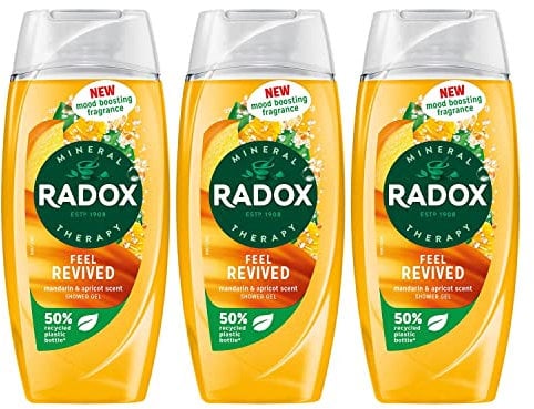 Radox Mineral Therapy Feel Revived Shower Gel with Mandarin & Apricot Scent - 225ml (Pack of 3)
