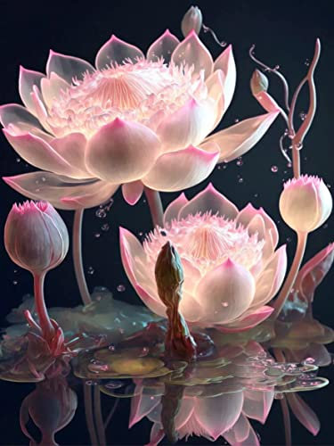 MQWDGJ 5D Diamond Painting Set, DIY Diamond Painting Set für Erwachsene, Full Round Drill Kit, Diamond Art Pictures Kit für Home Wall Décor 30x40cm Transparent Lotus