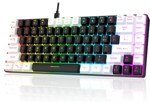 Bewinner Clavier Mécanique Filaire 84 Touches, Clavier de Jeu rétroéclairé RVB, Clavier Filaire Silencieux incurvé Ergonomiquement, Clavier Portable, Clavier Mécanique Remplaçable à Chaud (Noir)