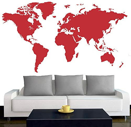 INDIGOS UG - Wandtattoo Weltkarte - Atlas - 170x96 cm - Rot - Wandaufkleber Kinderzimmer Schlafzimmer Küche Badezimmer Büro Dekoration