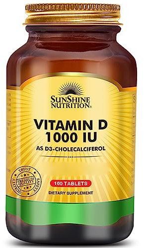 Sunshine Nutrition, Vitamin D3, 25mcg (1000 IU), Highly Dosed, 100 Tablets, Soy Free, Gluten Free, Non-GMO