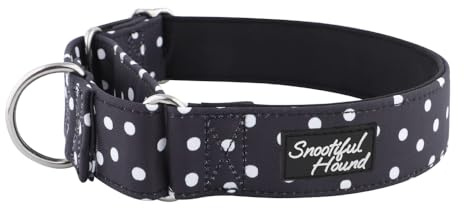 Snootiful Hound Martingale-Halsband – Schwarz & Weiß gepunktet – ideal für Windhunde, Whippets, Lurcher und alle Sichthunderassen – rutschfest (25–30 cm)