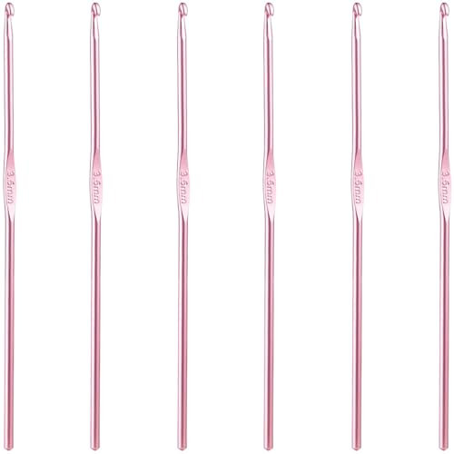 6Pcs 3.5mm Aluminum Crochet Hook Knitting Needles US Size E (Size 4) for DIY Yarn Craft,Nice Gift for Women Adults Kids Children Beginners (Pink)