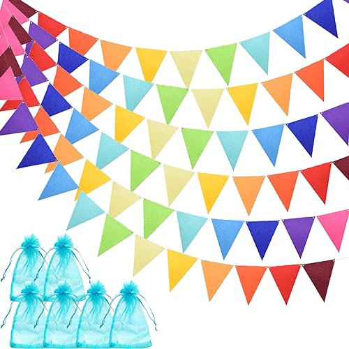 DKDDSSS 6 Stück Wimpelkette Outdoor, 15m 72 Flaggen Wimpel Girlande, Wetterfest Wiederverwendbare Stoff Girlande Banner, Deko Party Geburtstag Gartenparty Hochzeit Weihnachten Indoor Dekoration