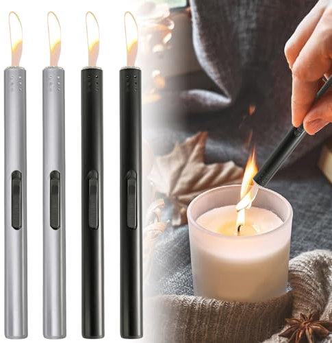 4 accendini a bastoncino, lunghi da 17,5 cm, ricaricabili a gas, accendini elettrici, antivento, a stelo lungo, per barbecue, candele, campeggio, camino