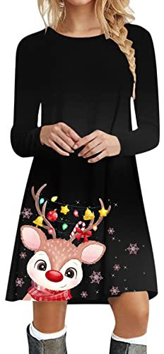 WVONIF Robe De Noël Femme Chic Tunique T-Shirt Mi-Longue Trapèze à Manches Courtes Décontractée Col en V avec Poches Maternité Enceinte
