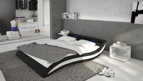 INNOCENT® Designer Bett B-907-ACCENTOX | Polsterbett Bettrahmen | Farbe Stoff Schwarz/PU Weiss, Größe 180x200