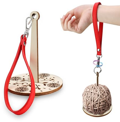 SPRHR Handgelenk Garnhalter aus Holz Ø 10cm, 360° Drehung Tragbarer Garnhalter Handgelenk, Garnhalter mit Handschlaufe, Garnaufbewahrung, Verhindert Garnverheddern, Geschenk für Bastelliebhaber